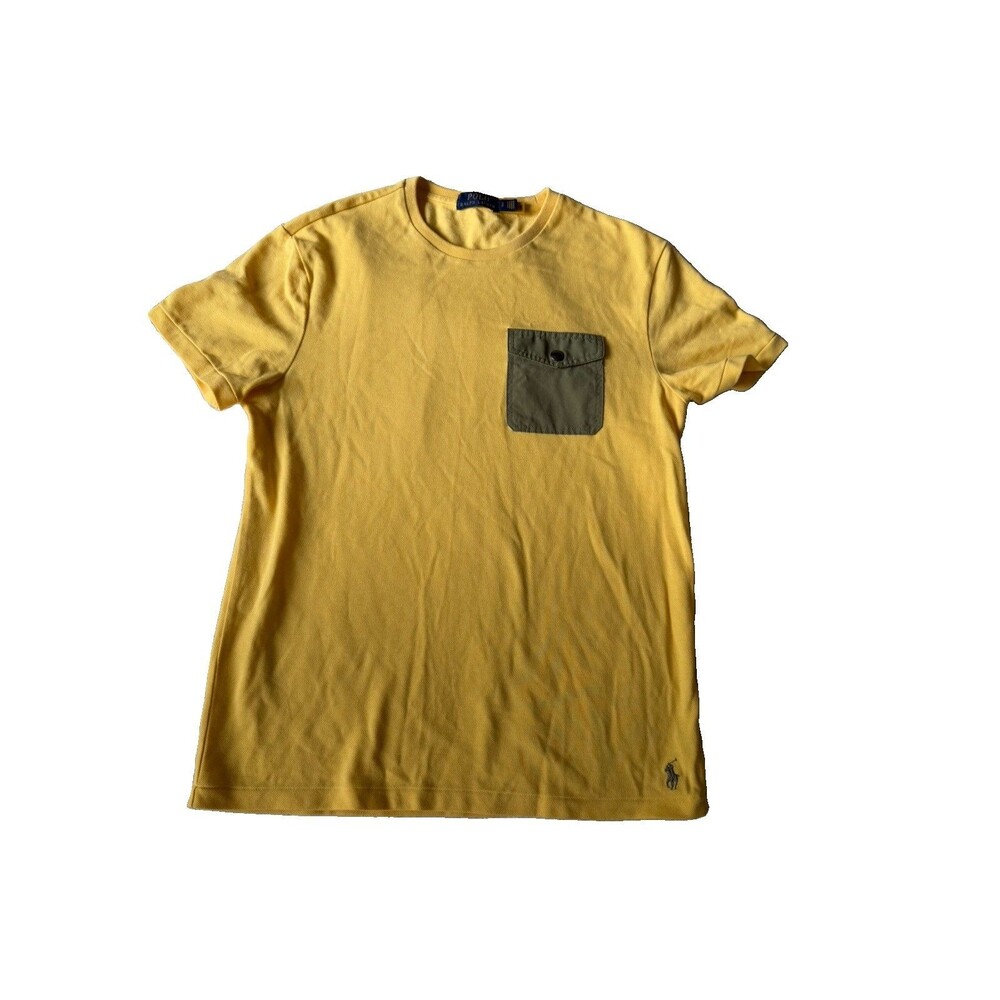 Polo Ralph Lauren T Shirt Mens Yellow Mesh Pocket Snap Army Military Crew Sm